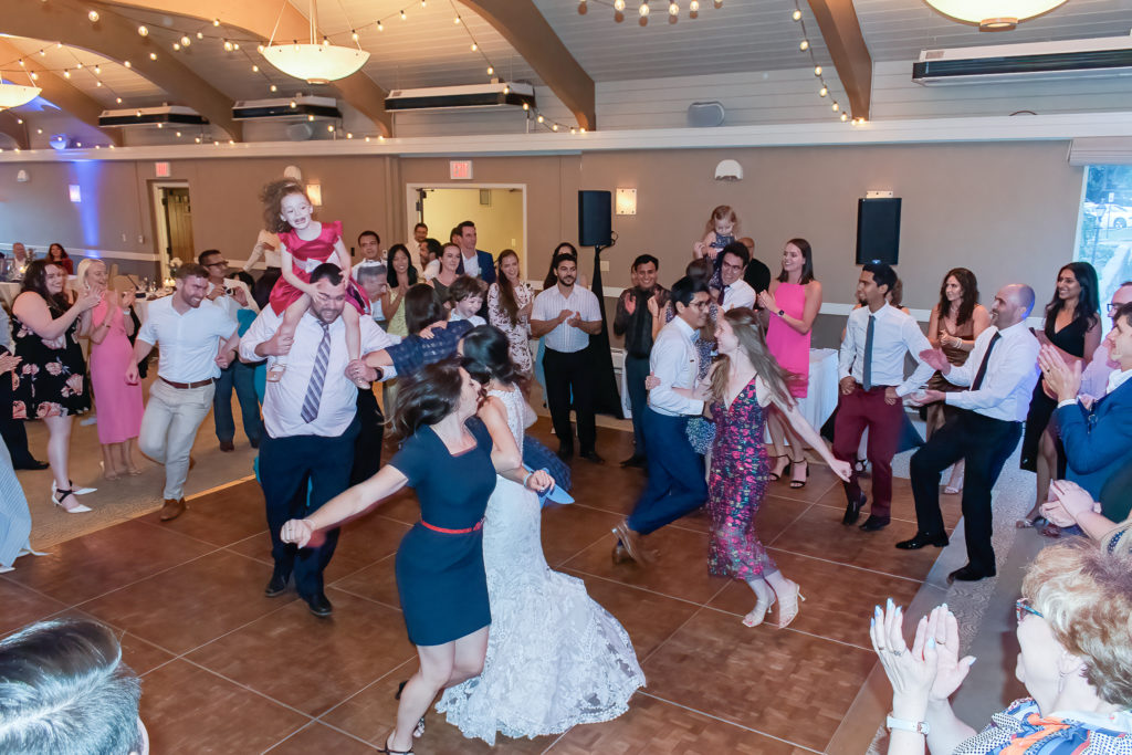 photo of guests dancing during the Horah at wedding reception