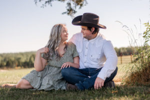photo of couple looking at each other during engagement session