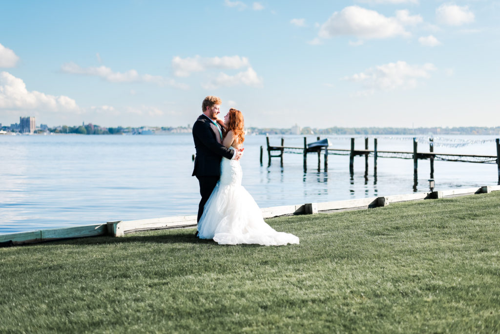 photo of bride and groom looking at each other after ceremony