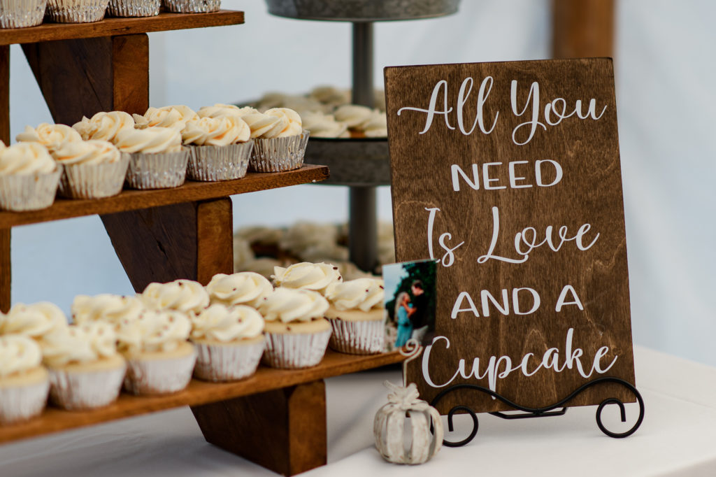 photo of wedding decorations and cupcakes at reception