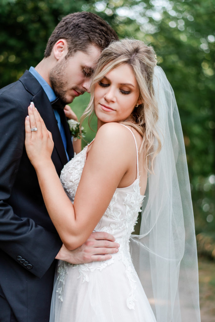 intimate photo of bride and groom on wedding day