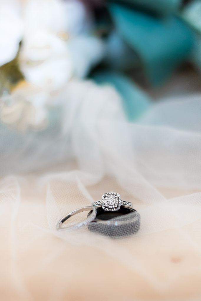 photo of wedding rings on wedding day