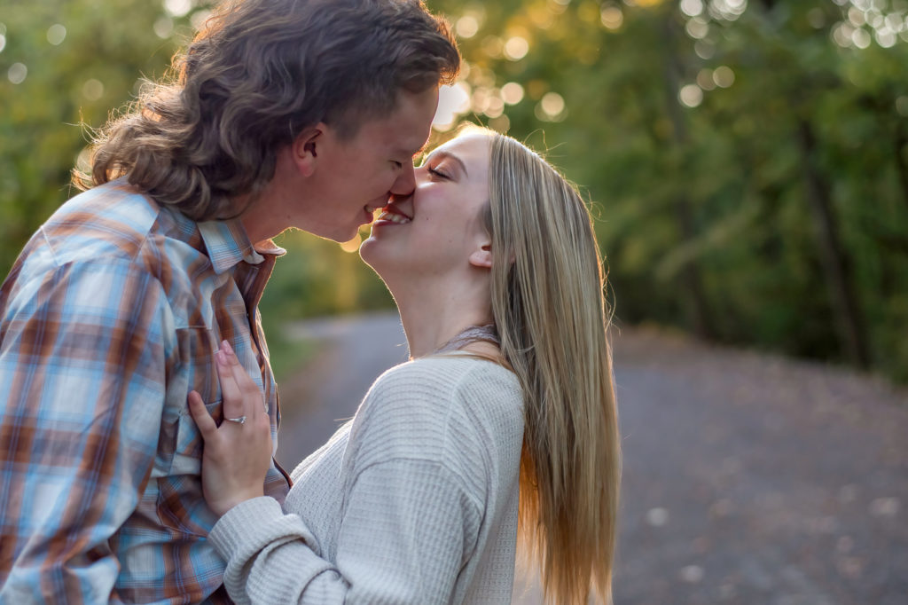 couple kissing during engagement session