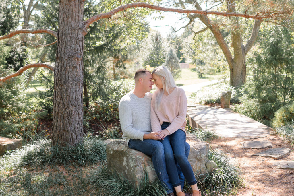 photo of couple touching foreheads during engagement session
