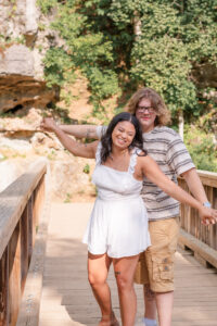photo of couple laughing during engagement session