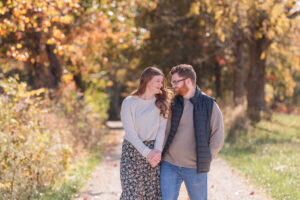 photo of couple looking at each other during engagement session
