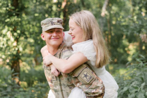 photo of couple looking at each other in engagement session